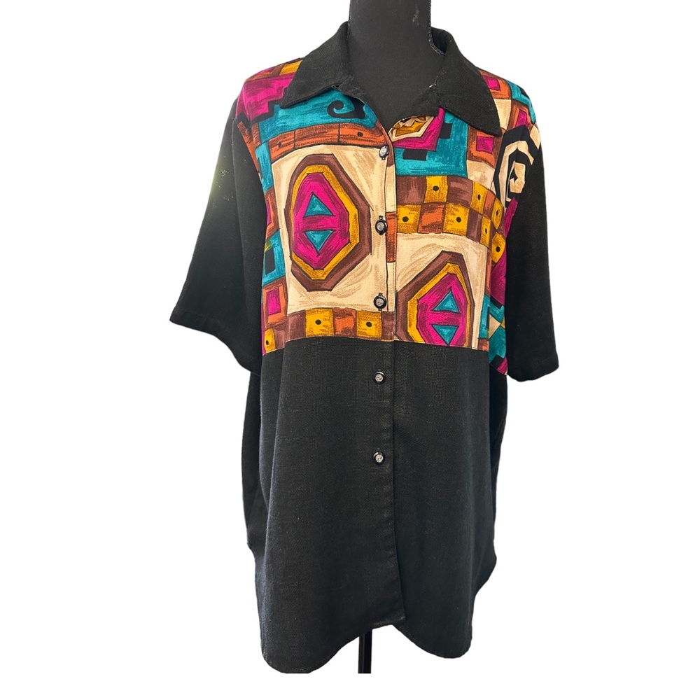 Vintage Caliche Collection Color Block Abstract Print Button Down, Size …